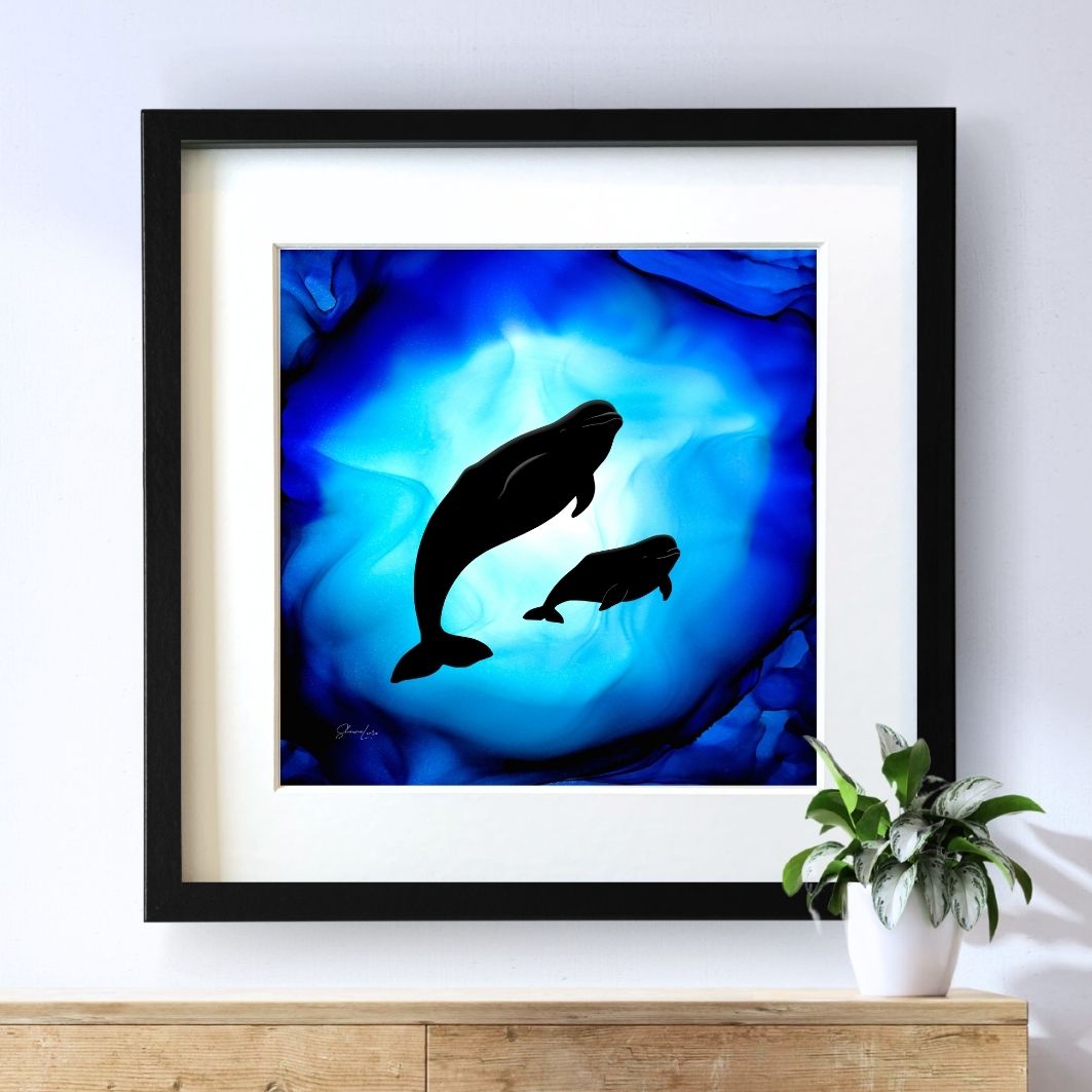 Beluga Serenity - Whispers Of The Deep - Fire Art Print