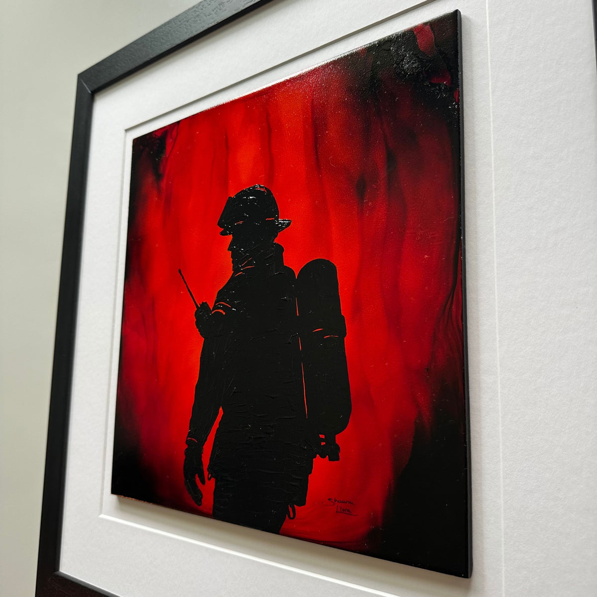 Firefighter Captain - The Face Of Courage - Original - In 20" x 20" Frame