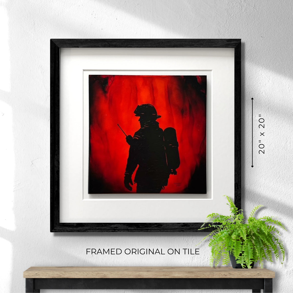 Firefighter Captain - The Face Of Courage - Original - In 20" x 20" Frame
