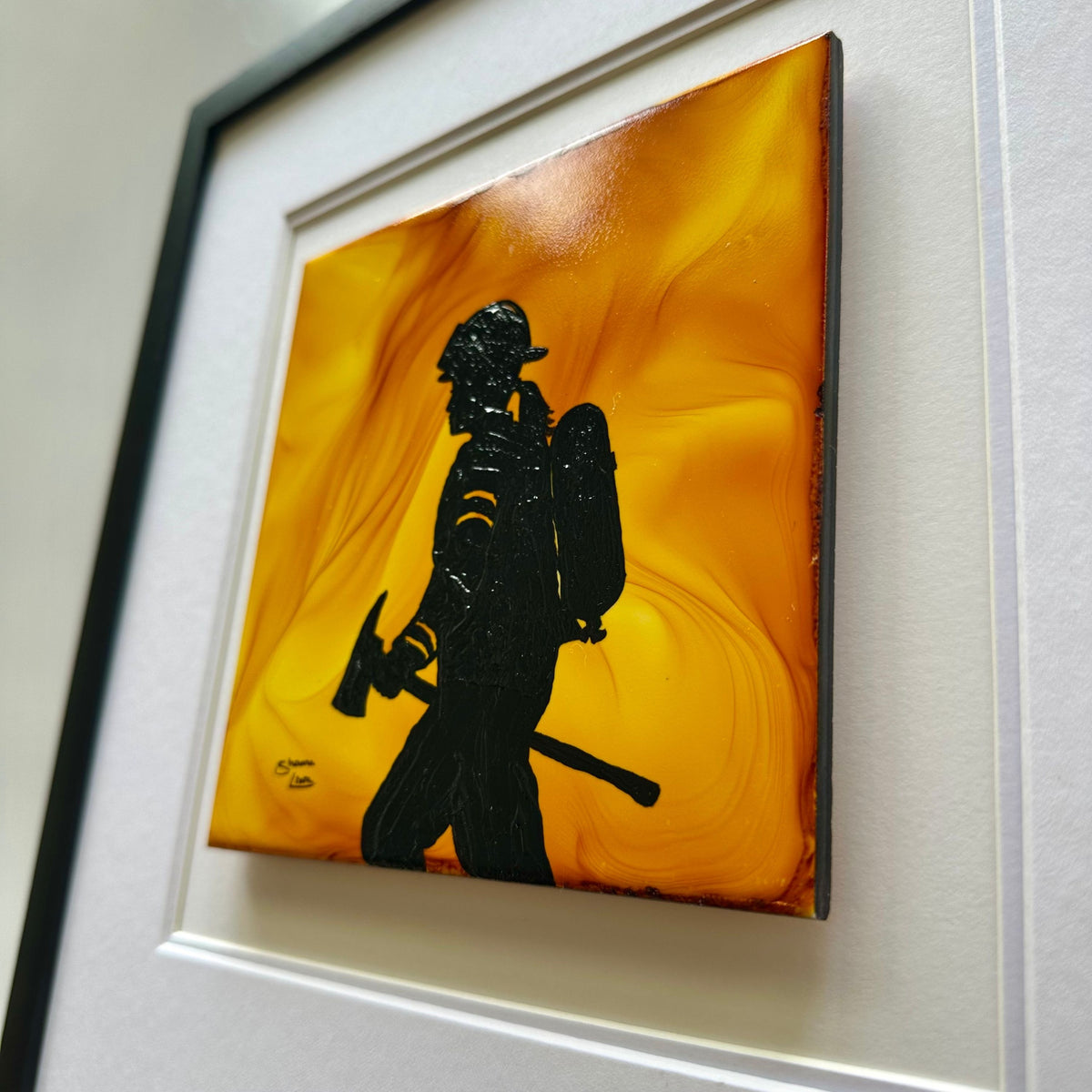 Fearless - Female Firefighter - Original - In 13" x 13" Frame